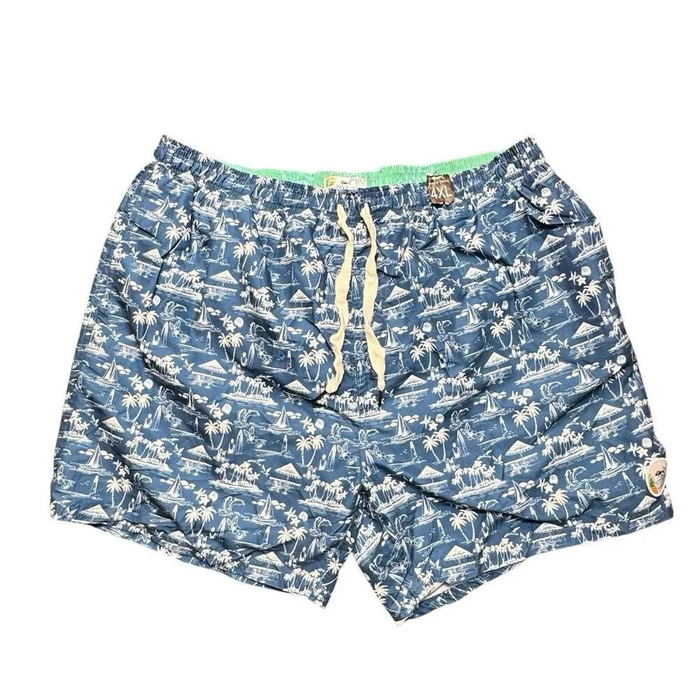 SPICY TUNA Sz 4XL Sailboat Surf Ocean Beach Life Palm Tree Swim Trunk Drawstring